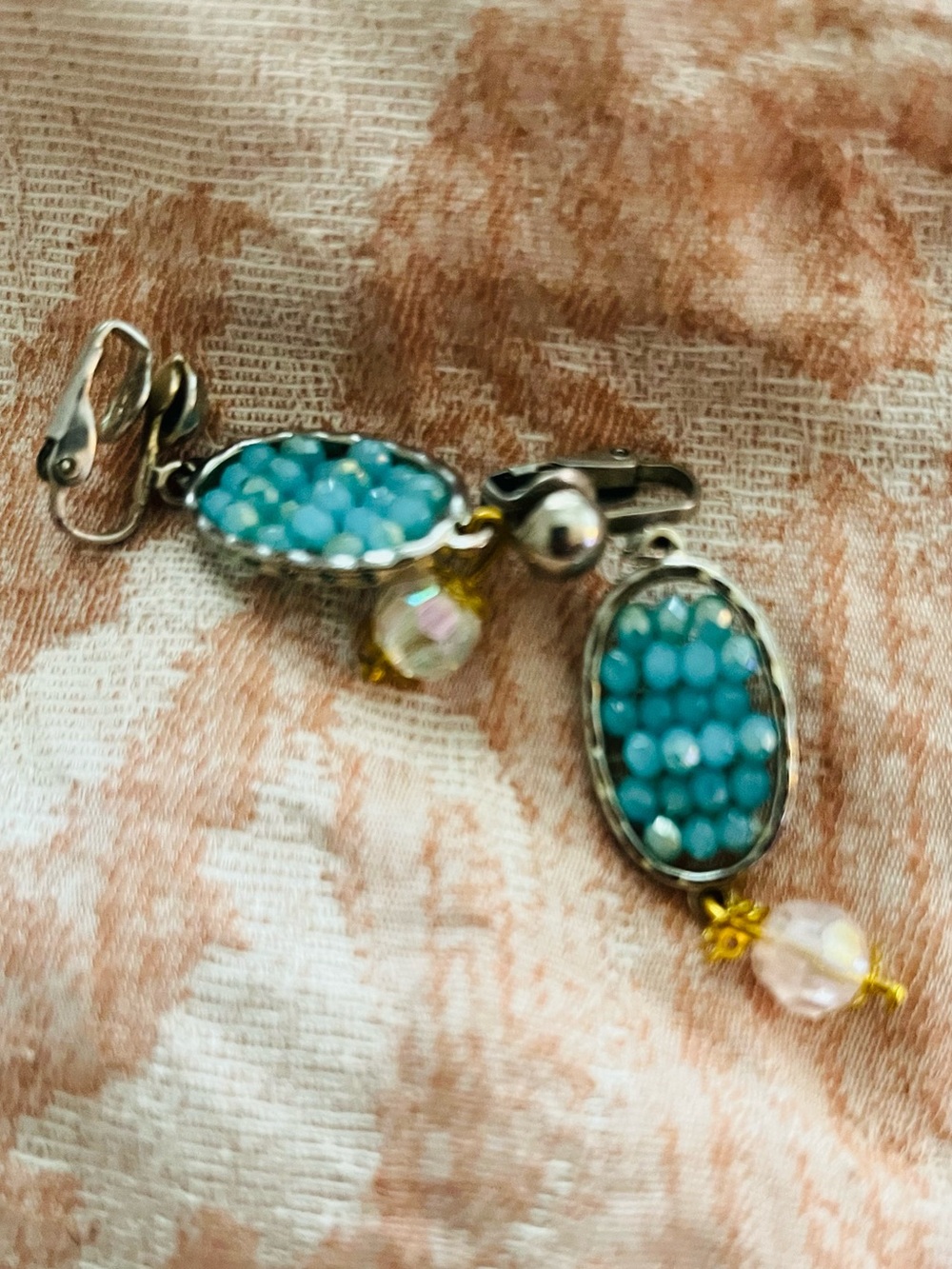Turquoise Beaded Drop Clip-On Earrings - Unbranded